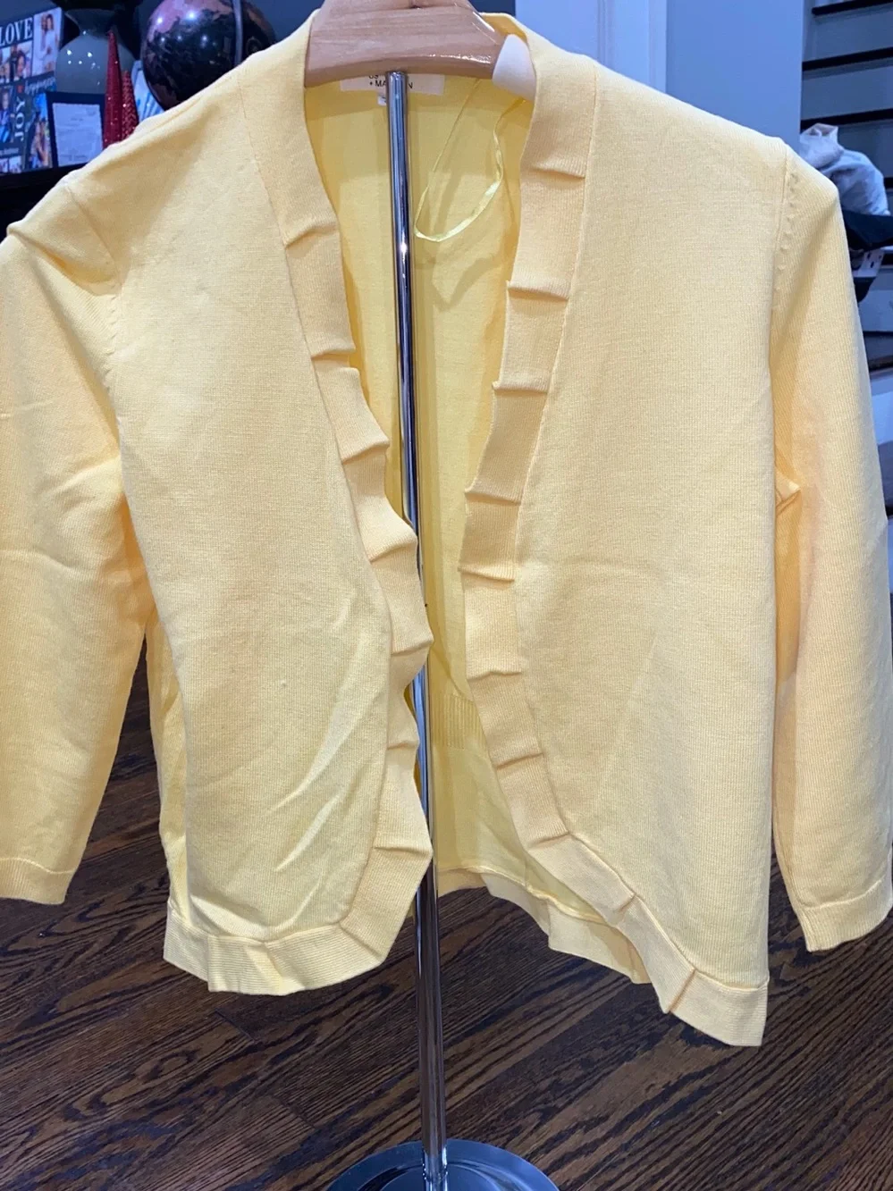 New-Yellow Ruffle-Trim Open Cardigan - Picture 1 of 4